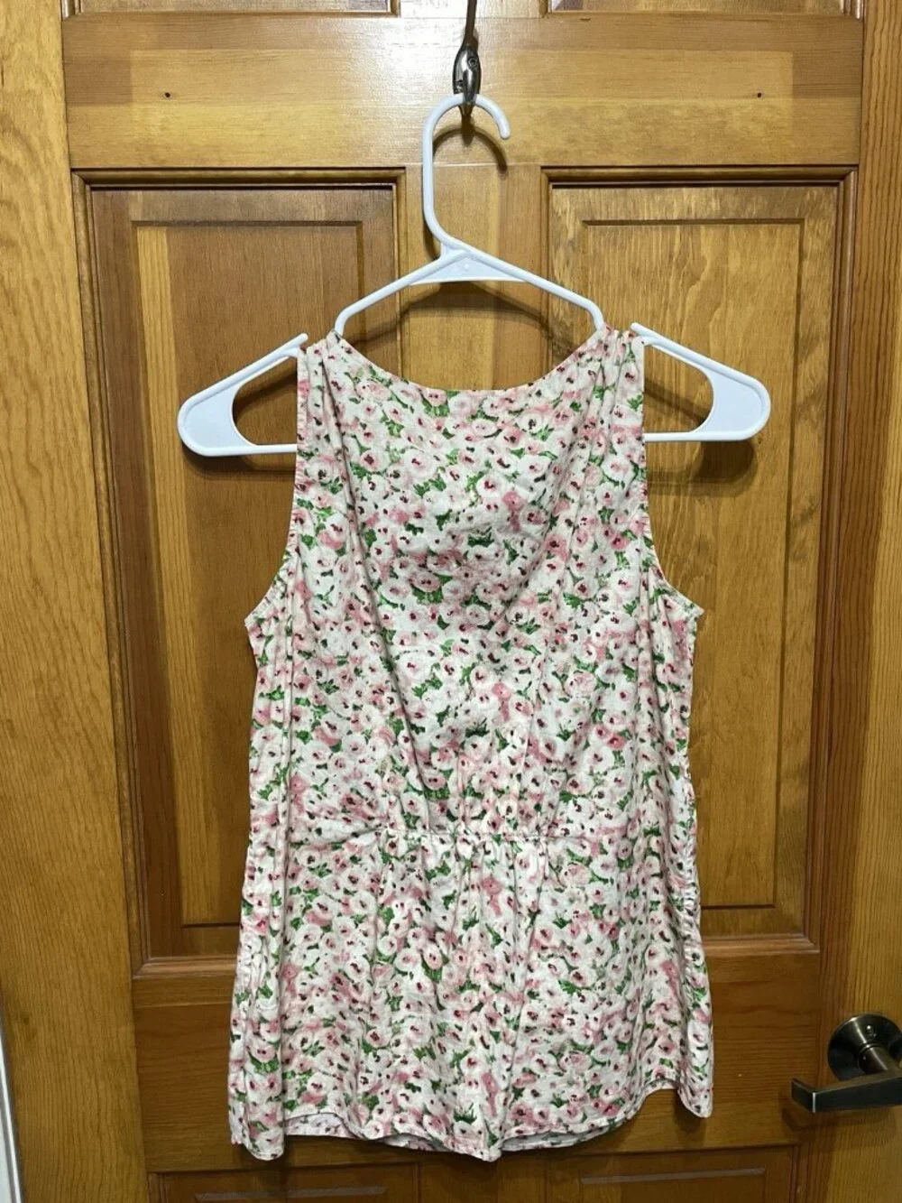 Talbots Stretch Floral Sleeveless Top Smocked Back Girly Ruffle Button Front, 4 - Picture 2 of 6